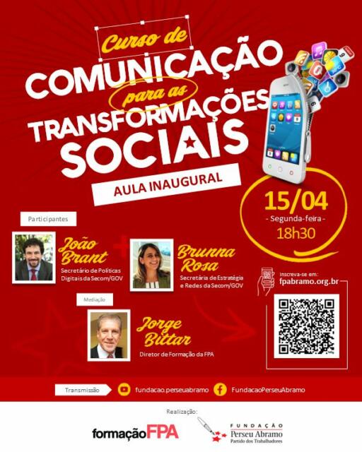 Aula inaugural do curso "Comunicação para as Transformações Sociais" é dia 15/04